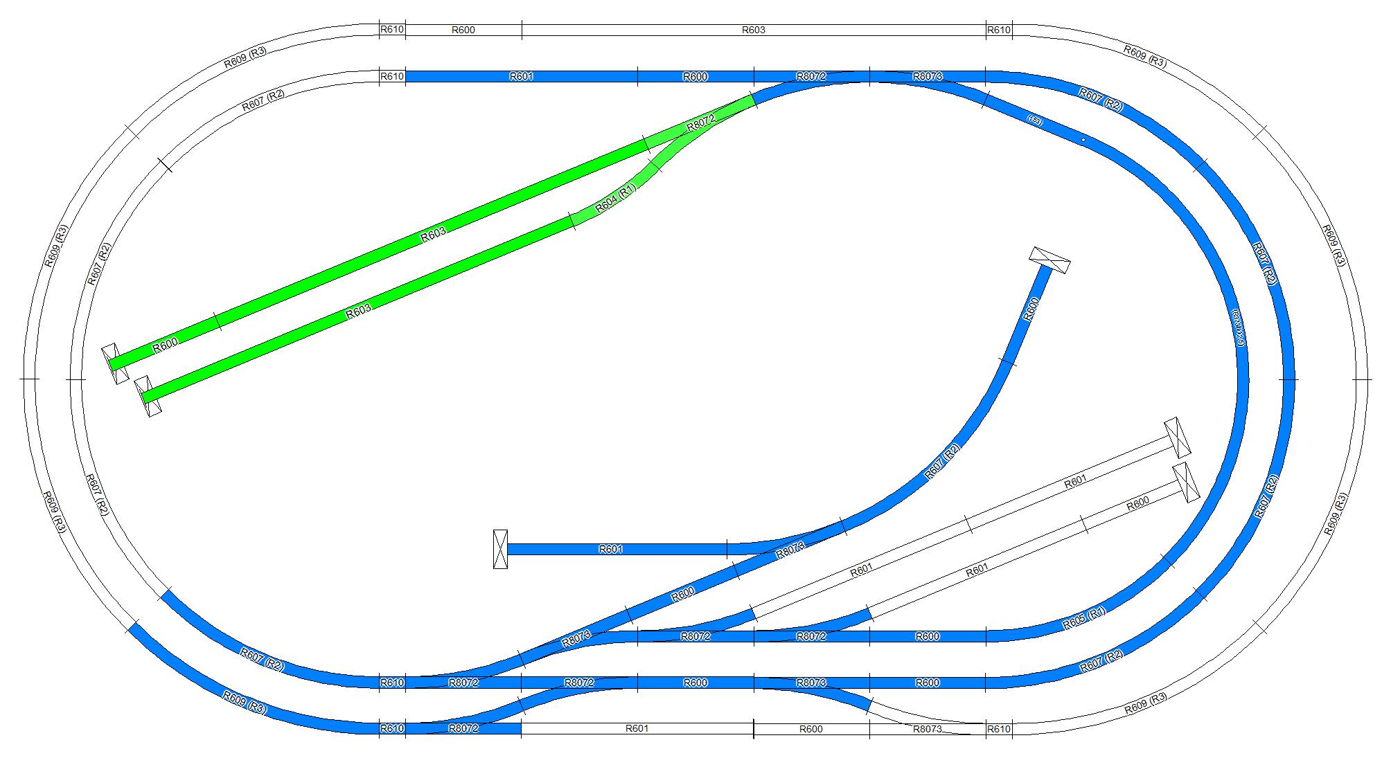 a sketch of the layout plan, with an oval and a shunting puzzle inside it